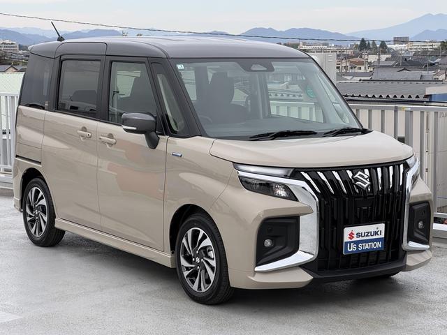 ソリオバンディット ＨＹＢＲＩＤ　ＭＶ　３型　ＤＳＢＳＩＩ／１０型メモリーナビ　デュアルセンサーブレーキサポートＩＩ　１０インチメモリーナビ　オートライト　Ｂｌｕｅｔｏｏｔｈ　電動スライドドア　電動パーキングブレーキ　プッシュスタート　シートヒーター　オートエアコン　禁煙車（5枚目）