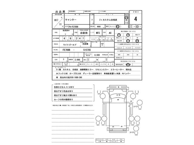 キャンター ２ｔ　カスタム　全低床　両側電格ミラー　リモコンミラー　ミラーヒーター　ロープ穴３対　埋め込みフック３対（2枚目）