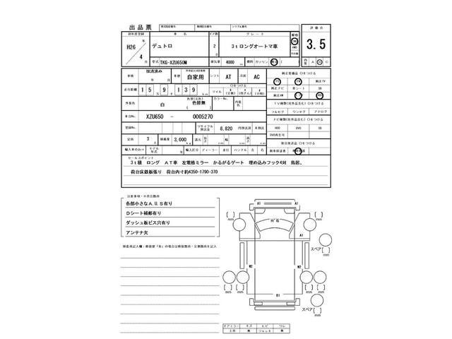 デュトロ ３ｔ　ロング　オートマ車　左電格ミラー　かるがるゲート　埋め込みフック４対（2枚目）