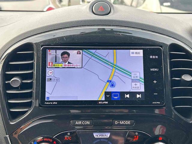 ジューク 15RX タイプV ETC バックカメラ ナビ TV オートライト アルミホイール スマートキー 電動格納ミラー CVT 盗難防止システム 衝突安全ボディ CD Bluetooth ABS エアコン パワーステアリング(4枚目)