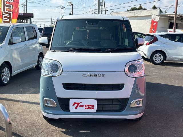 ムーヴキャンバス ストライプスＧ　バックカメラ　両側電動スライドドア　ＴＶ　クリアランスソナー　衝突被害軽減システム　オートライト　ＬＥＤヘッドランプ　スマートキー　アイドリングストップ　電動格納ミラー　シートヒーター　ベンチシート（13枚目）