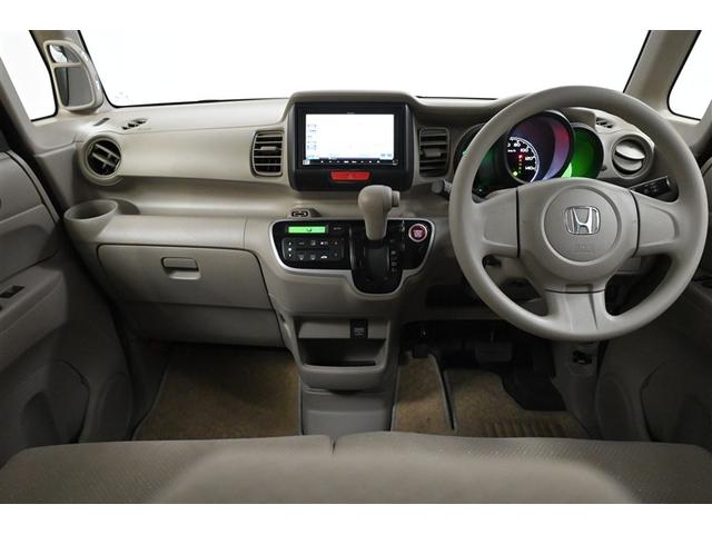 N-BOX G プッシュスタートスマートキー Iストップ 盗難警報装置 助手席エアバッグ 運転席エアバッグ 横スベリ防止 ABS付き ベンチシ-ト ワンセグテレビ DVD再生可能 エアコン PS ナビTV AUX(2枚目)