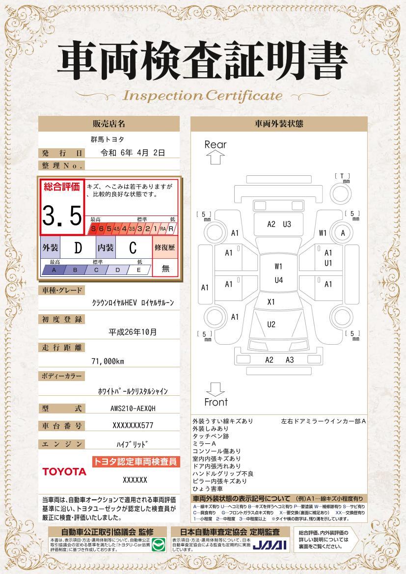 車両状態評価書