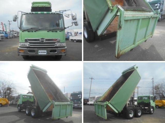 プロフィア 　深ダンプ　上物新明和製　２デフ　積載９．６ｔ　荷台寸法５３０ｘ２２１ｘ１００　荷台床鉄板張り　電動天蓋コボレーン付　土砂禁　Ｖ８エンジン　３９０馬力　７速ミッション（23枚目）