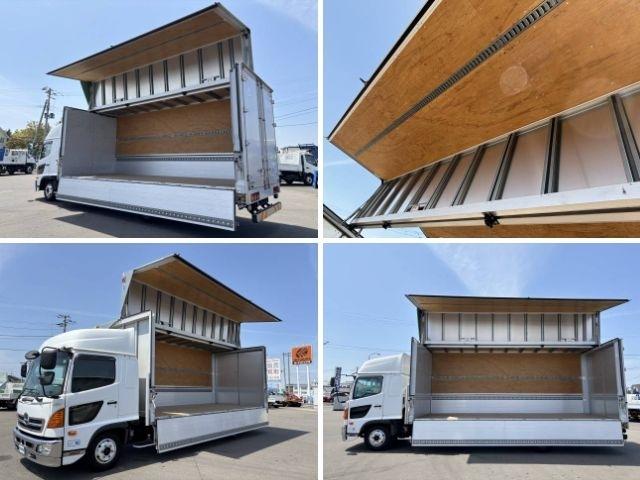 ヒノレンジャー 　アルミウイング　上物トランテックス製　荷台寸法６２７ｘ２４０ｘ２４１　荷台床板張り　積載２．７５ｔ　ラッシングレール２段　内フック５対　アオリ開閉サポート　後輪エアサス　ハイルーフ　アルミホイール装着（22枚目）