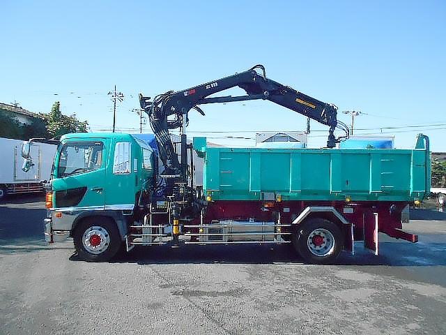 ヒノレンジャー  ヒアブクレーン付深ダンプ ヒアブクレーン(099) チューリップ型グラップル 回転式グラップル トップシート有 極東開発製深ダンプ 土砂禁 積載5.1t 増トン車 走行8.4万km ダンプ後方下開き(5枚目)