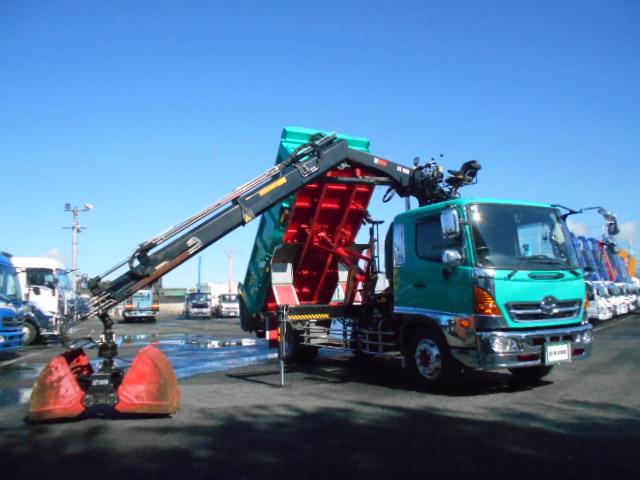 ヒノレンジャー  ヒアブクレーン付深ダンプ ヒアブクレーン(099) チューリップ型グラップル 回転式グラップル トップシート有 極東開発製深ダンプ 土砂禁 積載5.1t 増トン車 走行8.4万km ダンプ後方下開き(18枚目)