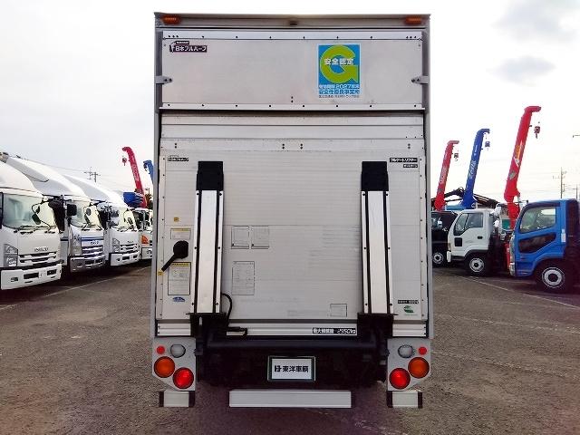 エルフトラック 跳ね上げPG付アルミバン 上物日本フルハーフ 標準ロングボディ 積載2.95t 荷台寸法446×176×207 荷台床木張り パワーゲート日本フルハーフ製 左サイド扉 ラッシングレール1段 ハイキャブ(7枚目)