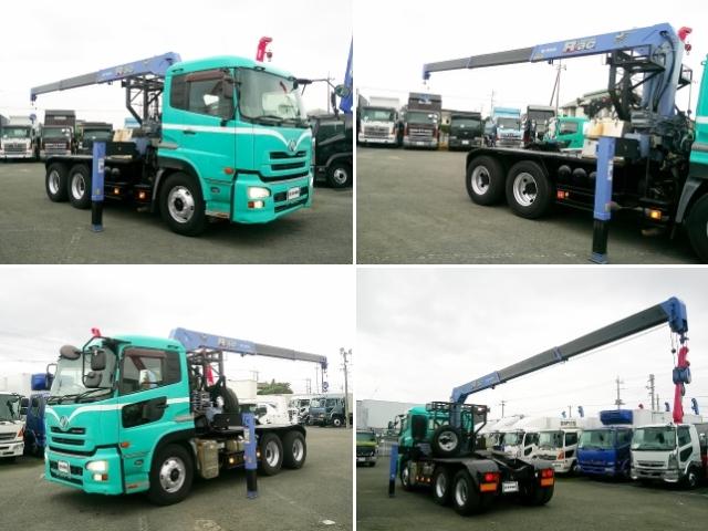 クオン クレーン付トレーラーヘッド 上物タダノ製 3段ブーム ラジコン付(無線) フックイン 2.9t吊 第5輪荷重9t 2デフ 480馬力 リーフサス AT車(エスコット)3ペダル 走行62万km(8枚目)