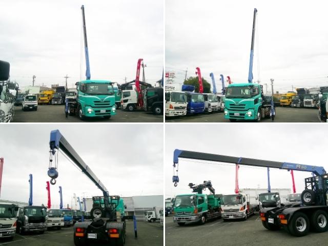 クオン クレーン付トレーラーヘッド 上物タダノ製 3段ブーム ラジコン付(無線) フックイン 2.9t吊 第5輪荷重9t 2デフ 480馬力 リーフサス AT車(エスコット)3ペダル 走行62万km(9枚目)