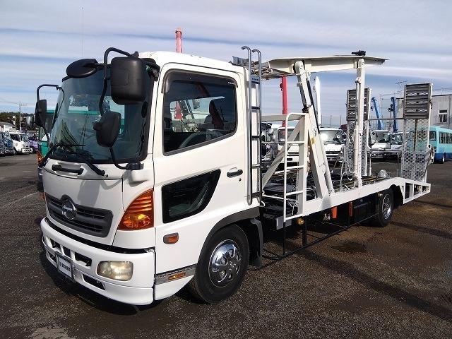 ヒノレンジャー 車両運搬車 2台積み 上物丸文製 積載3.05t 上物内寸580×215 自動歩み付 歩み寸法(1本)326×58 バックモニター付 ETC付 走行38.4万km 6速ミッション(3枚目)