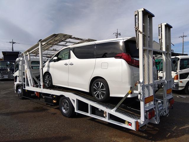 ヒノレンジャー 車両運搬車 2台積み 上物丸文製 積載3.05t 上物内寸580×215 自動歩み付 歩み寸法(1本)326×58 バックモニター付 ETC付 走行38.4万km 6速ミッション(31枚目)