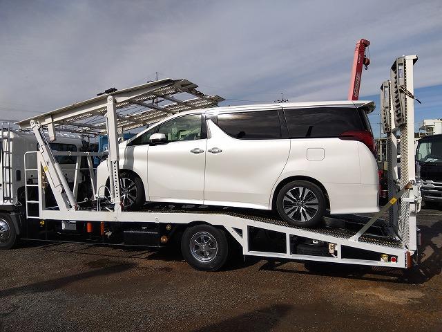 ヒノレンジャー 車両運搬車 2台積み 上物丸文製 積載3.05t 上物内寸580×215 自動歩み付 歩み寸法(1本)326×58 バックモニター付 ETC付 走行38.4万km 6速ミッション(33枚目)