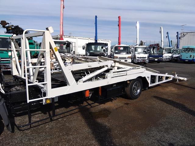 ヒノレンジャー 車両運搬車 2台積み 上物丸文製 積載3.05t 上物内寸580×215 自動歩み付 歩み寸法(1本)326×58 バックモニター付 ETC付 走行38.4万km 6速ミッション(41枚目)