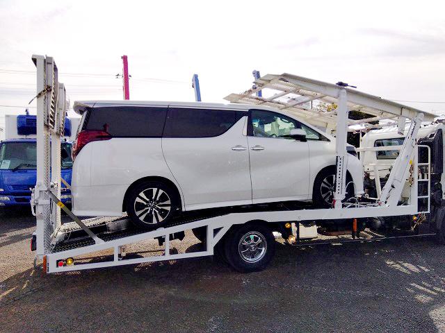 ヒノレンジャー 車両運搬車 2台積み 上物丸文製 積載3.05t 上物内寸580×215 自動歩み付 歩み寸法(1本)326×58 バックモニター付 ETC付 走行38.4万km 6速ミッション(43枚目)