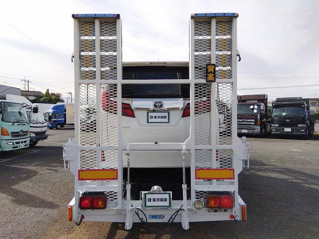 ヒノレンジャー 車両運搬車 2台積み 上物丸文製 積載3.05t 上物内寸580×215 自動歩み付 歩み寸法(1本)326×58 バックモニター付 ETC付 走行38.4万km 6速ミッション(45枚目)