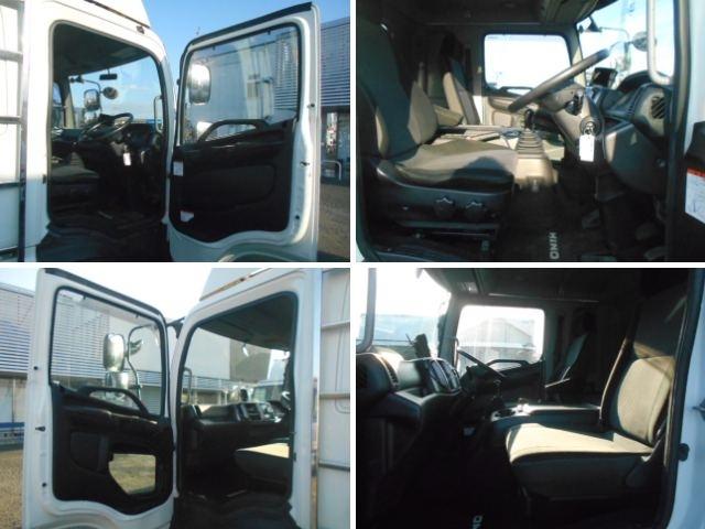 ヒノレンジャー 　アルミブロック平ボディ　積載３．２ｔ　荷台寸６１６ｘ２２４ｘ６０　セミワイドボディ　荷台床木張り　内フック有　アオリサポート付　アルミブロックアオリ　横ネタステンレス製　後輪エアサス　シートキャリア付（14枚目）