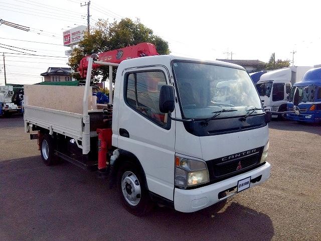 キャンター PG付クレーン付平ボディ 上物古河ユニック製 3段ブーム 2.9t吊 フックイン 差し違いアウトリガー 積載3.55t 荷台寸378×208×37 ワイド超ロングボディ アオリサポート付 垂直PG付(2枚目)