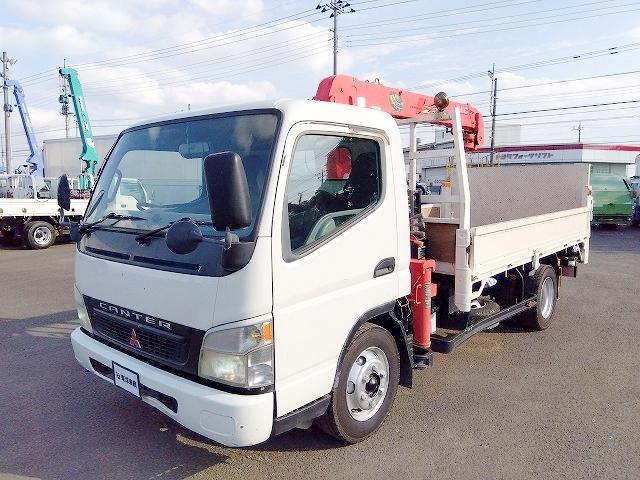 キャンター PG付クレーン付平ボディ 上物古河ユニック製 3段ブーム 2.9t吊 フックイン 差し違いアウトリガー 積載3.55t 荷台寸378×208×37 ワイド超ロングボディ アオリサポート付 垂直PG付(3枚目)