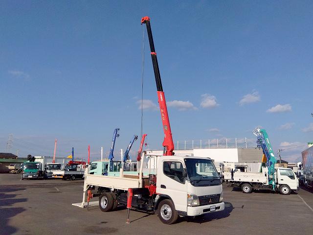 キャンター PG付クレーン付平ボディ 上物古河ユニック製 3段ブーム 2.9t吊 フックイン 差し違いアウトリガー 積載3.55t 荷台寸378×208×37 ワイド超ロングボディ アオリサポート付 垂直PG付(40枚目)