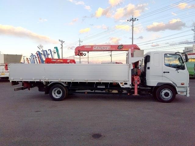 ファイター クレーン付アルミブロック平ボディ 上物古河ユニック製 4段ブーム ラジコン付(無線) 2.9t吊 フックイン 差し違い&角足 6m標準ボディ 荷台寸法605x217x79 荷台床縞板張 内フック有(4枚目)