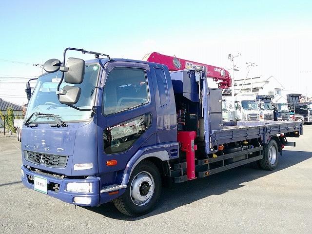 ファイター 　クレーン付平ボディ　上物古河ユニック製　４段ブーム　２．９ｔ吊　フックイン　角足、差違いアウトリガー　リアジャッキ付　積載７．１ｔ　荷台寸５０９ｘ２３８ｘ１７　ワイドボディ　荷台床木張り　内フック９対（3枚目）