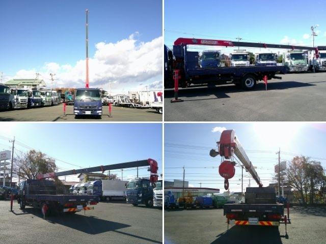 ファイター 　クレーン付平ボディ　上物古河ユニック製　４段ブーム　２．９ｔ吊　フックイン　角足、差違いアウトリガー　リアジャッキ付　積載７．１ｔ　荷台寸５０９ｘ２３８ｘ１７　ワイドボディ　荷台床木張り　内フック９対（9枚目）