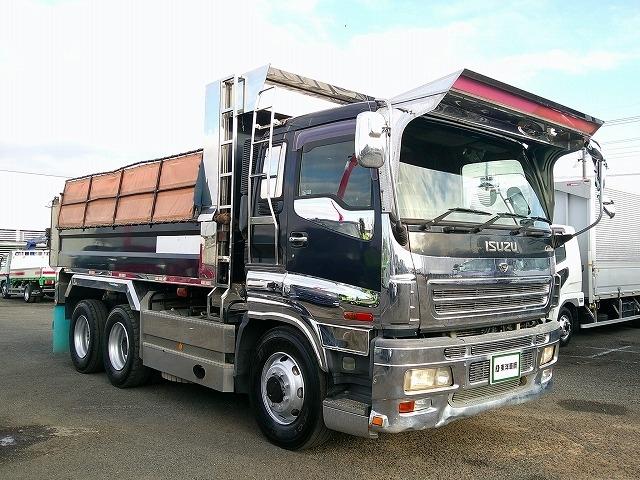 ギガ 　大型ダンプ　上物新明和製　積載８ｔ　荷台寸５０９ｘ２１９ｘ４６　５１０ｘ２２０ボディ　電動コボレーン付（３方開）　リターダー付　燃焼装置無　４００馬力　カスタム仕様　ＥＴＣ通電確認済み　メッキパーツ（2枚目）