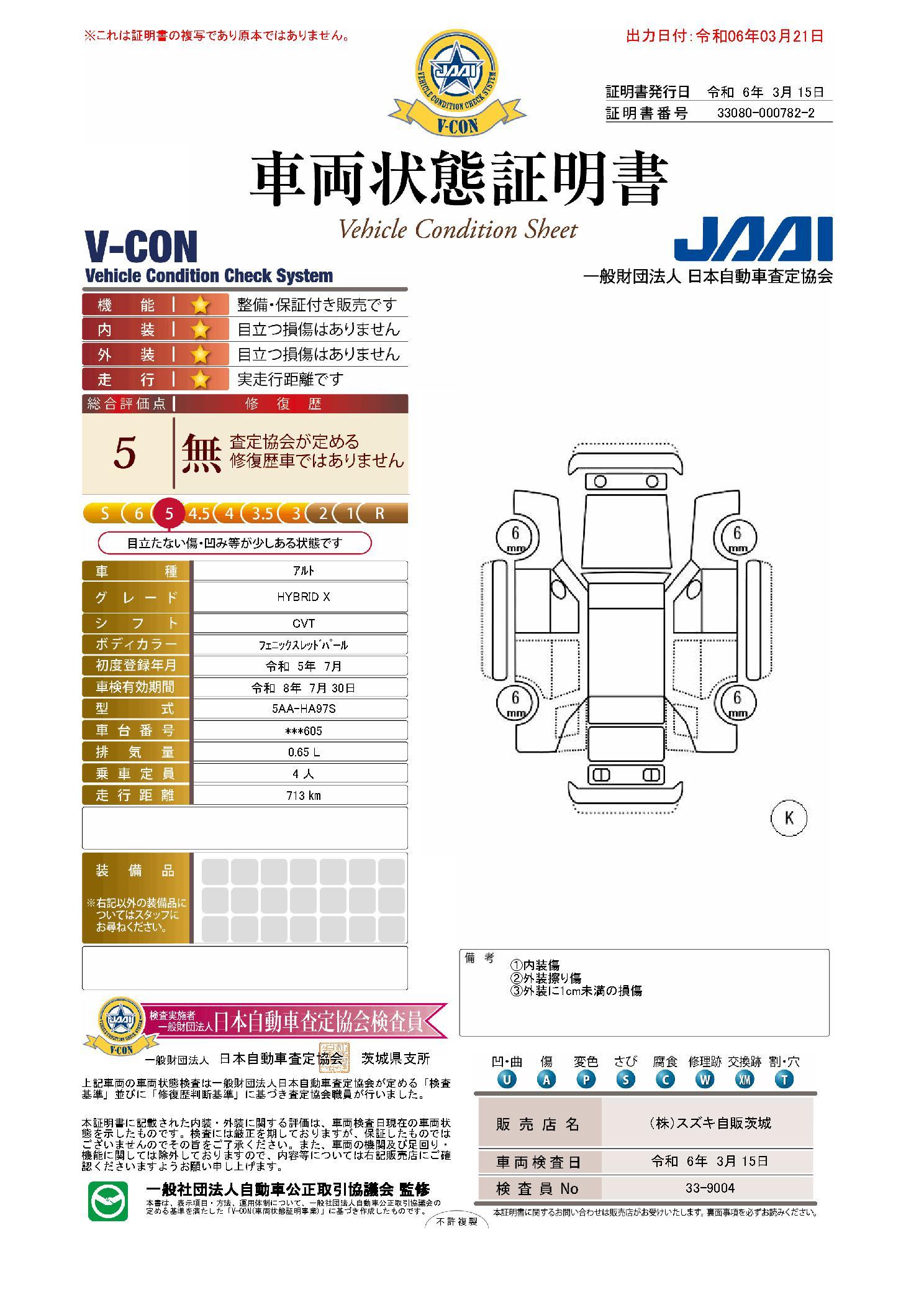 車両状態評価書