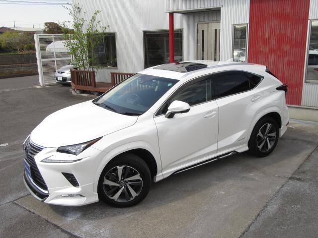 NX300hVerL4WD1オナ黒革SRパノラV モデエアロ 4WD 1オナ黒革SR ナビ地デジ LSS+ パノラミックV BSM PKSB カラーHUD 禁煙車 Dレコーダ エンスタ RCTA AHS 後席電動&H 3眼LED ルーフR 同色アーチ モデエアロ(3枚目)