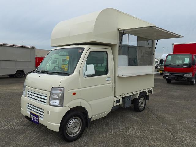 キャリイトラック 移動販売車 キッチンカー ケータリングカー フードトラック 3槽シンク 100L給排水タンク 冷凍冷蔵コールドテーブル 換気扇 照明 扉付きバンク収納 外部電源 跳上扉 アクリル窓 カウンター(32枚目)