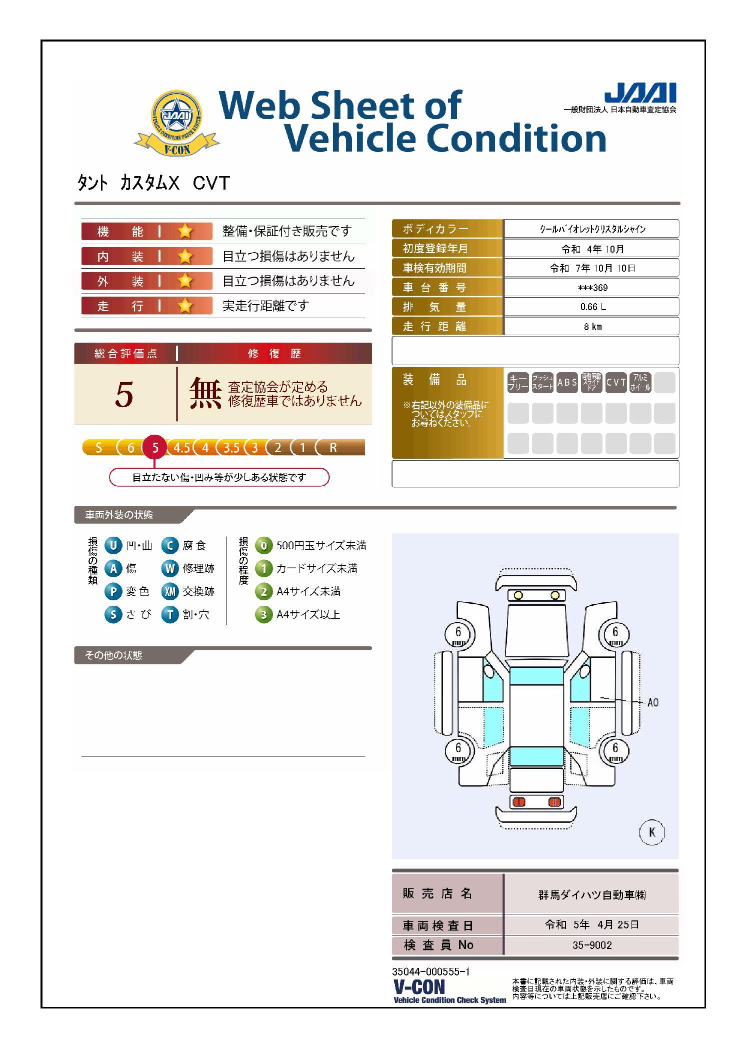 車両状態評価書