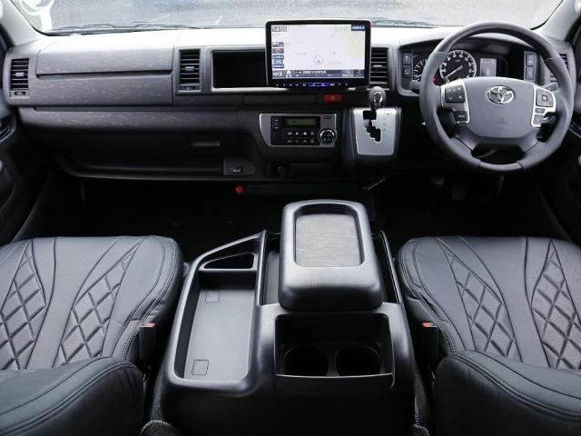 ハイエースワゴン GL ロング ファインテックツアラー ファインテックツアラー アルパインBIGXナビ ETC デジタルインナーミラー クリアランスソナー パノラミックビューモニター 100Vコンセント LEDヘッドライト ローダウン 同色ガッツミラー(9枚目)