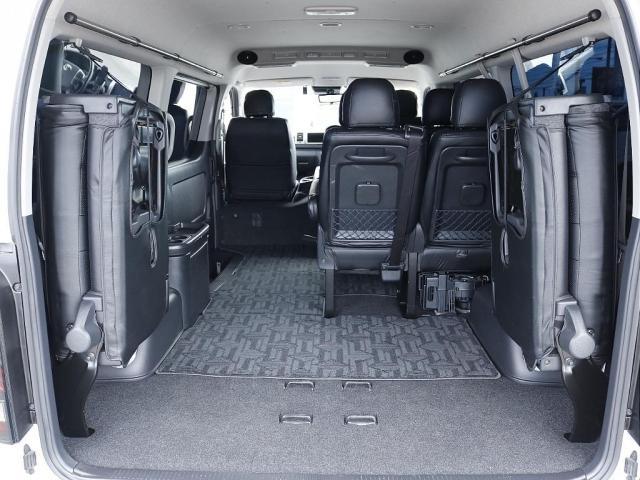 ハイエースワゴン  トヨタ純正ナビ ETC デジタルインナーミラー パノラミックビューモニター クリアランスソナー 100Vコンセント LEDヘッドライト ルーフスピーカー シートカバー DELF03 17inAW(35枚目)
