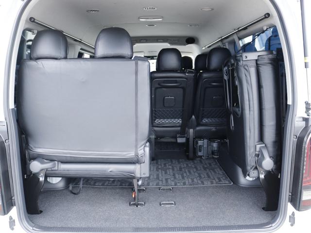 ハイエースワゴン  トヨタ純正ナビ ETC デジタルインナーミラー パノラミックビューモニター クリアランスソナー 100Vコンセント LEDヘッドライト ルーフスピーカー シートカバー DELF03 17inAW(36枚目)