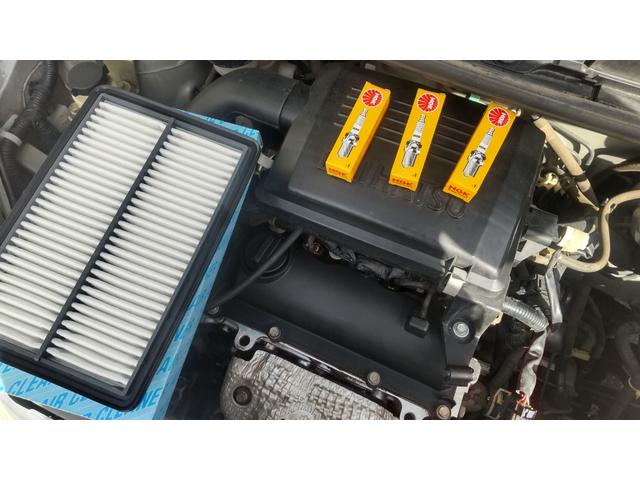 ブレーキ類の残量点検、プラグ新品交換・エアーエレメント新品交換、オイル交換、ミッションオイル交換、各部一通りの【整備】を行ってあります。タイミングベルトの状態も点検しました。今のところ問題ないかと？