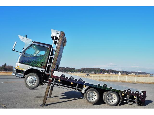 キャンター 三菱ふそう フジタボディ製 型式ｄｌ ハイジャッキ セルフローダー 重機回送車 ３軸 リアエアサス ウインチ付 積載３ ８ｔ 内フック付 荷台内寸４３０幅２０７ｃｍ 総輪アルミホイールの中古車詳細 中古車検索ならkurutown クルタウン
