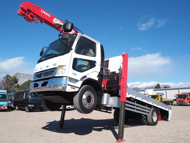 ファイター 　セミワイド幅　増トン　重機回送車　古河ユニック製　４段クレーン　フックイン　ハイジャッキ　角足　２．９３ｔ吊　ラジコン付　積載７．２ｔ　床面アピトン　アルミブロックアオリ　ブル掛け　アルミホイール（2枚目）