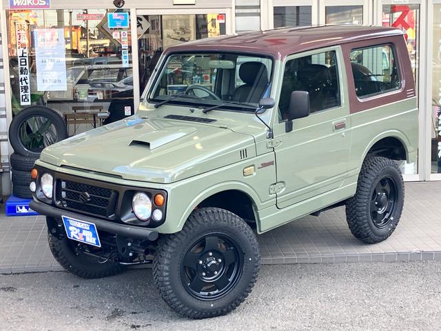 ジムニー XL リフトアップ 社外マフラー ファルケン M/T マッドタイヤ タイベル交換済み 社外フロントバンパー リアバンパー シートカバー 再塗装車(2枚目)