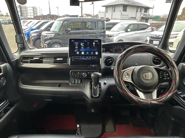 N-BOXカスタム G・EXターボホンダセンシング 社外オーディオ バックカメラ ACC 半革シート 両側パワスラ ETC LEDヘッドライト ブレーキサポートフォグランプ アイドリングストップ オートライト 社外16AW ステアリングリモコン(5枚目)