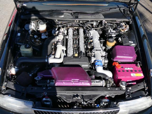 チェイサー ツアラーＶ　前期１ＪＺツインターボＥＧ　ＭＴ載替公認済　同色全塗装済み　新品１８インチＡＷ　新品タイヤ　全長式車高調　ＲＥＣＡＲＯフルバケ　前置きインタークーラー　社外砲弾マフラー　Ｄ１ｓｐｅｃステアリング（4枚目）