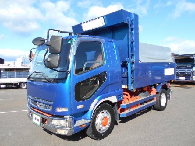ファイター ダンプ 上物新明和製 増トン車 積載:7.2t 荷台寸法:340×215×64 電動コボレーン付 ベッド付 走行:21.1万km 6速ミッション(2枚目)