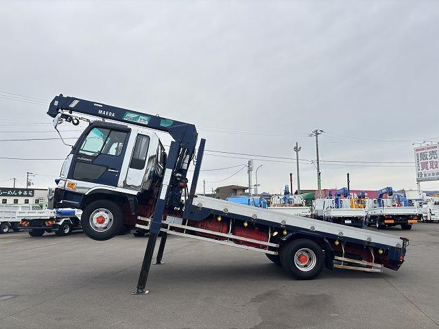 ヒノレンジャー 　クレーン付ハイジャッキ　上物前田製　３段ブーム　２．９ｔ吊り　フックイン　ロングジャッキ　荷台寸法４５９×２１０×１９　荷台床板張り　積載２．５ｔ　フルタイム４ＷＤ♪　生エンジン（11枚目）