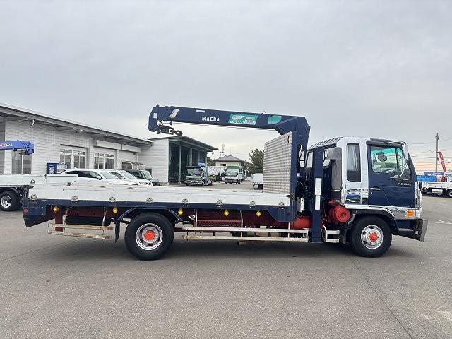 ヒノレンジャー 　クレーン付ハイジャッキ　上物前田製　３段ブーム　２．９ｔ吊り　フックイン　ロングジャッキ　荷台寸法４５９×２１０×１９　荷台床板張り　積載２．５ｔ　フルタイム４ＷＤ♪　生エンジン（12枚目）