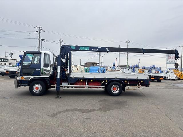 ヒノレンジャー 　クレーン付ハイジャッキ　上物前田製　３段ブーム　２．９ｔ吊り　フックイン　ロングジャッキ　荷台寸法４５９×２１０×１９　荷台床板張り　積載２．５ｔ　フルタイム４ＷＤ♪　生エンジン（13枚目）