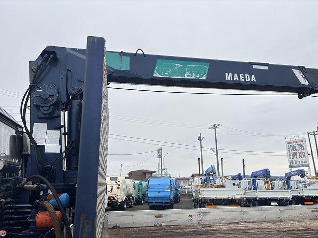 ヒノレンジャー 　クレーン付ハイジャッキ　上物前田製　３段ブーム　２．９ｔ吊り　フックイン　ロングジャッキ　荷台寸法４５９×２１０×１９　荷台床板張り　積載２．５ｔ　フルタイム４ＷＤ♪　生エンジン（40枚目）