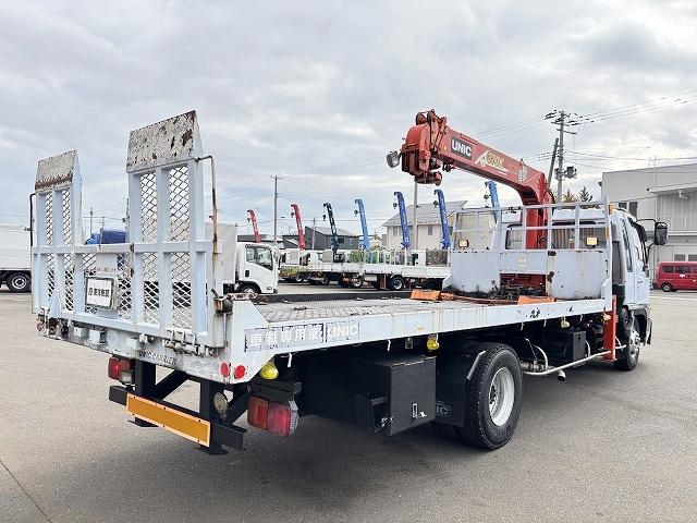ヒノレンジャー 　クレーン付セルフローダー　上物古河ユニック　４段ブーム　ラジコン（無線）　フックイン　２．９ｔ吊　角足＆差し違いアウトリガー　積載１．６５ｔ　荷台寸法５６４×２１０×９　荷台床鉄板張り　スライドボディ（4枚目）