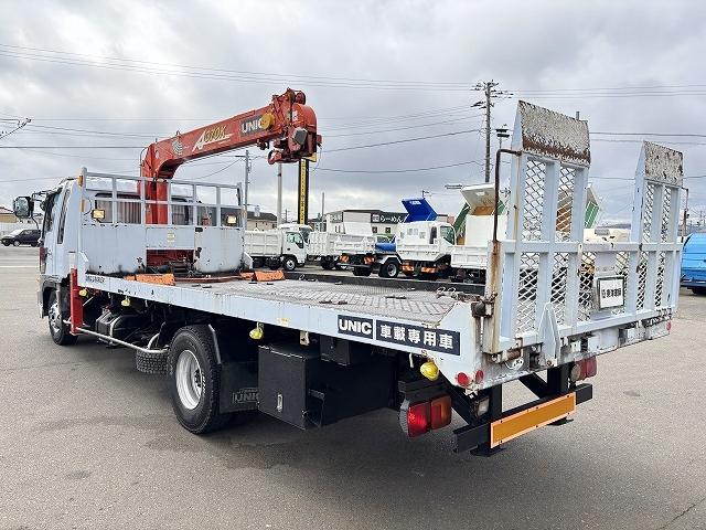 ヒノレンジャー 　クレーン付セルフローダー　上物古河ユニック　４段ブーム　ラジコン（無線）　フックイン　２．９ｔ吊　角足＆差し違いアウトリガー　積載１．６５ｔ　荷台寸法５６４×２１０×９　荷台床鉄板張り　スライドボディ（5枚目）