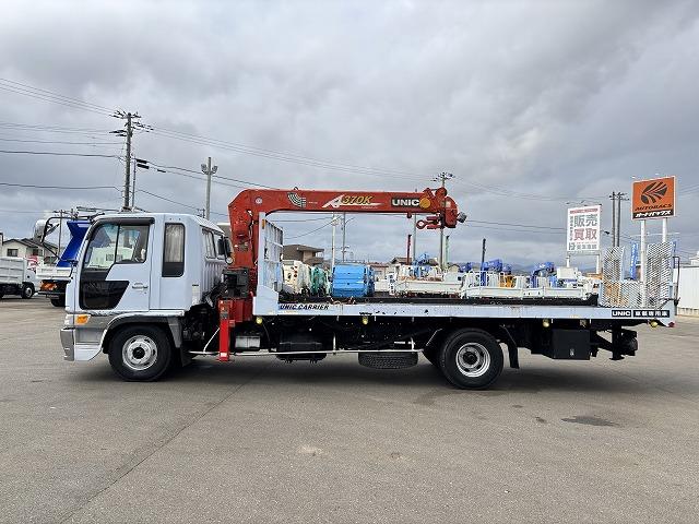 ヒノレンジャー 　クレーン付セルフローダー　上物古河ユニック　４段ブーム　ラジコン（無線）　フックイン　２．９ｔ吊　角足＆差し違いアウトリガー　積載１．６５ｔ　荷台寸法５６４×２１０×９　荷台床鉄板張り　スライドボディ（9枚目）