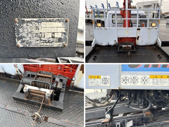 ヒノレンジャー 　クレーン付セルフローダー　上物古河ユニック　４段ブーム　ラジコン（無線）　フックイン　２．９ｔ吊　角足＆差し違いアウトリガー　積載１．６５ｔ　荷台寸法５６４×２１０×９　荷台床鉄板張り　スライドボディ（53枚目）